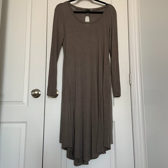Women's Theory Lightweight Belted Long Sleeve Midi Dress Khaki Grey Size S - Picture 1 of 11